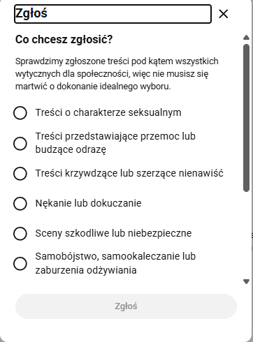 Zgłoszenie komentarza YT