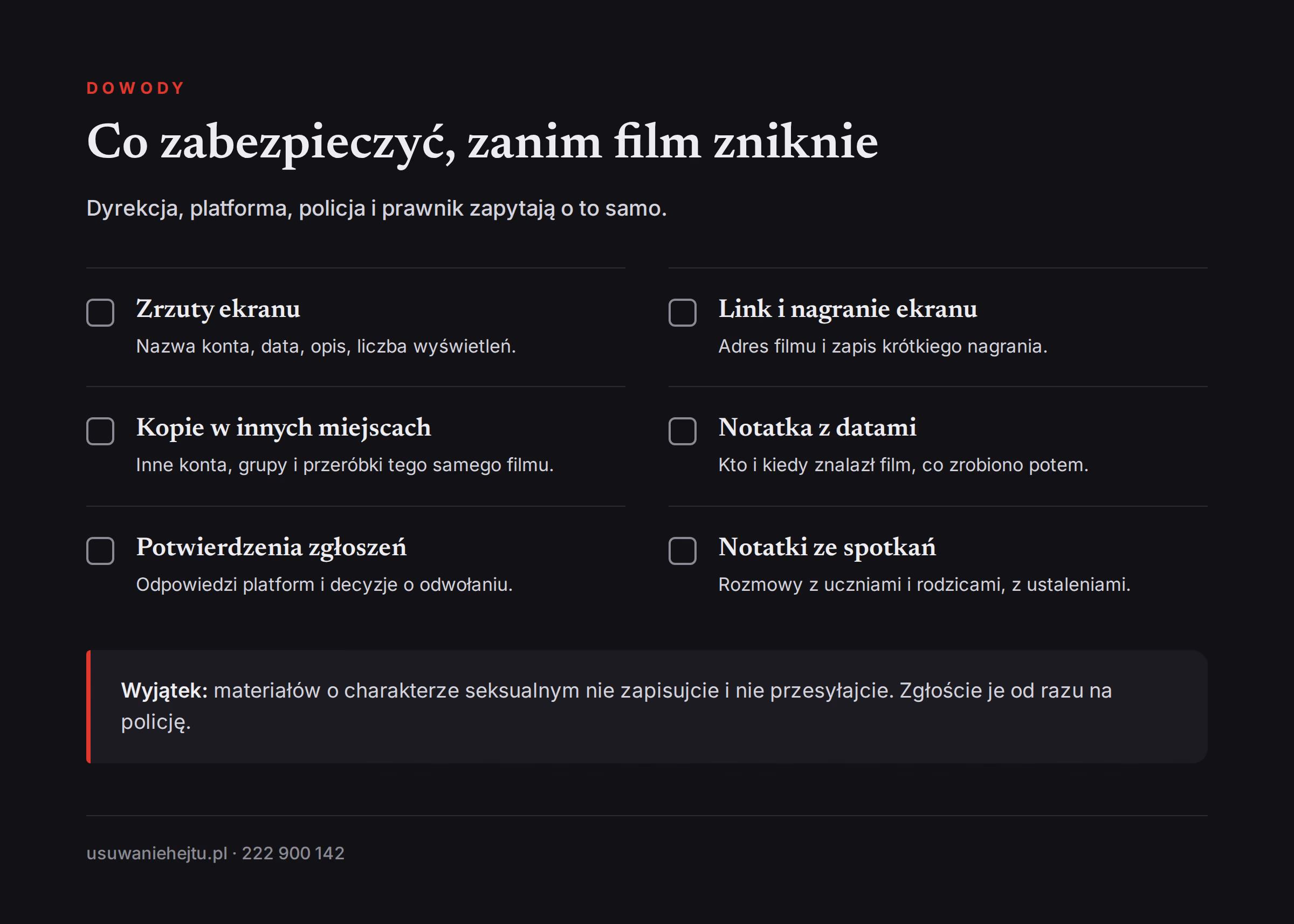 Dowody przy nagraniu nauczyciela Lista materiałów do zabezpieczenia, gdy nagranie nauczyciela trafi do sieci