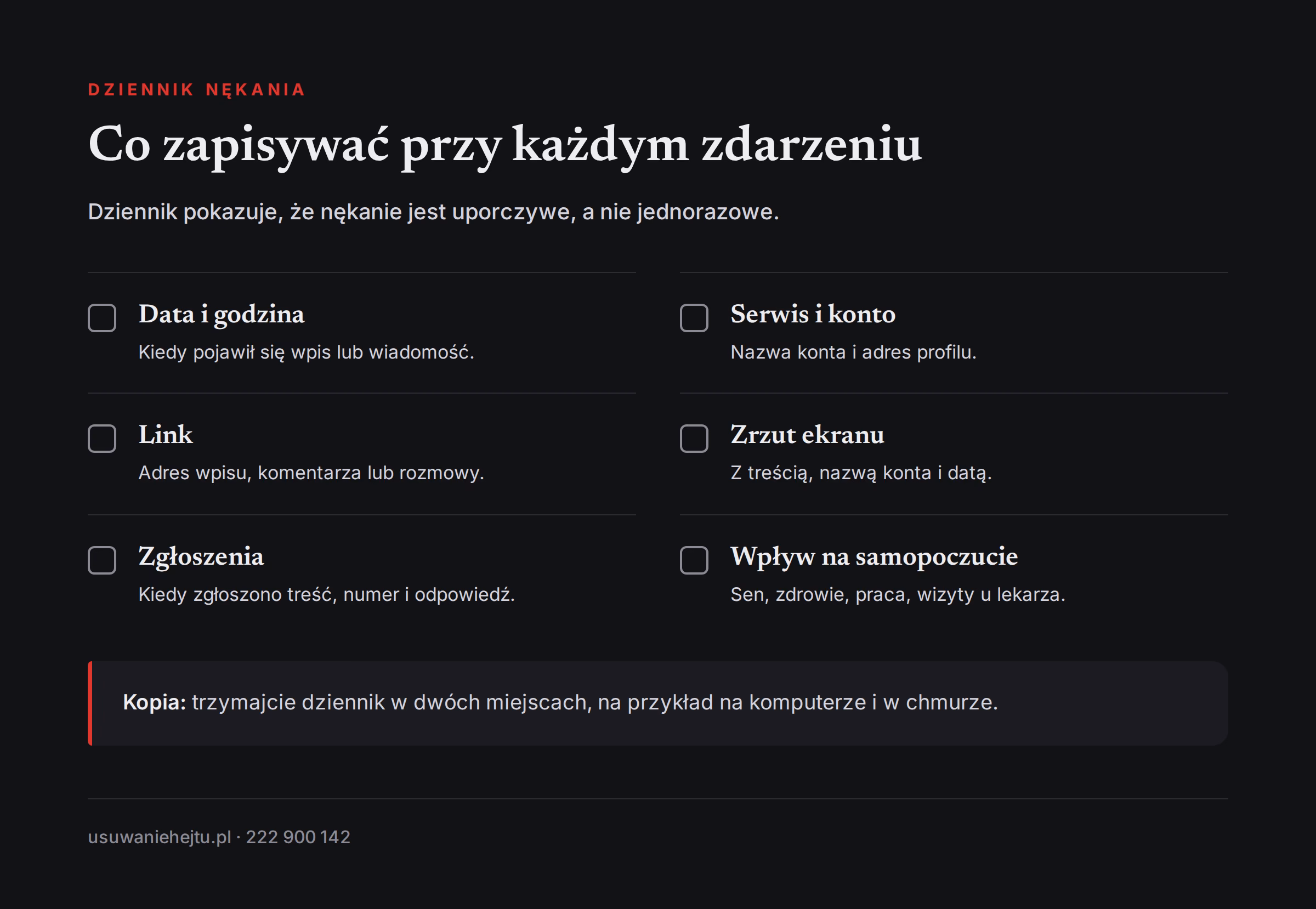 Co zapisywać w dzienniku nękania przy długotrwałym hejcie z anonimowego konta