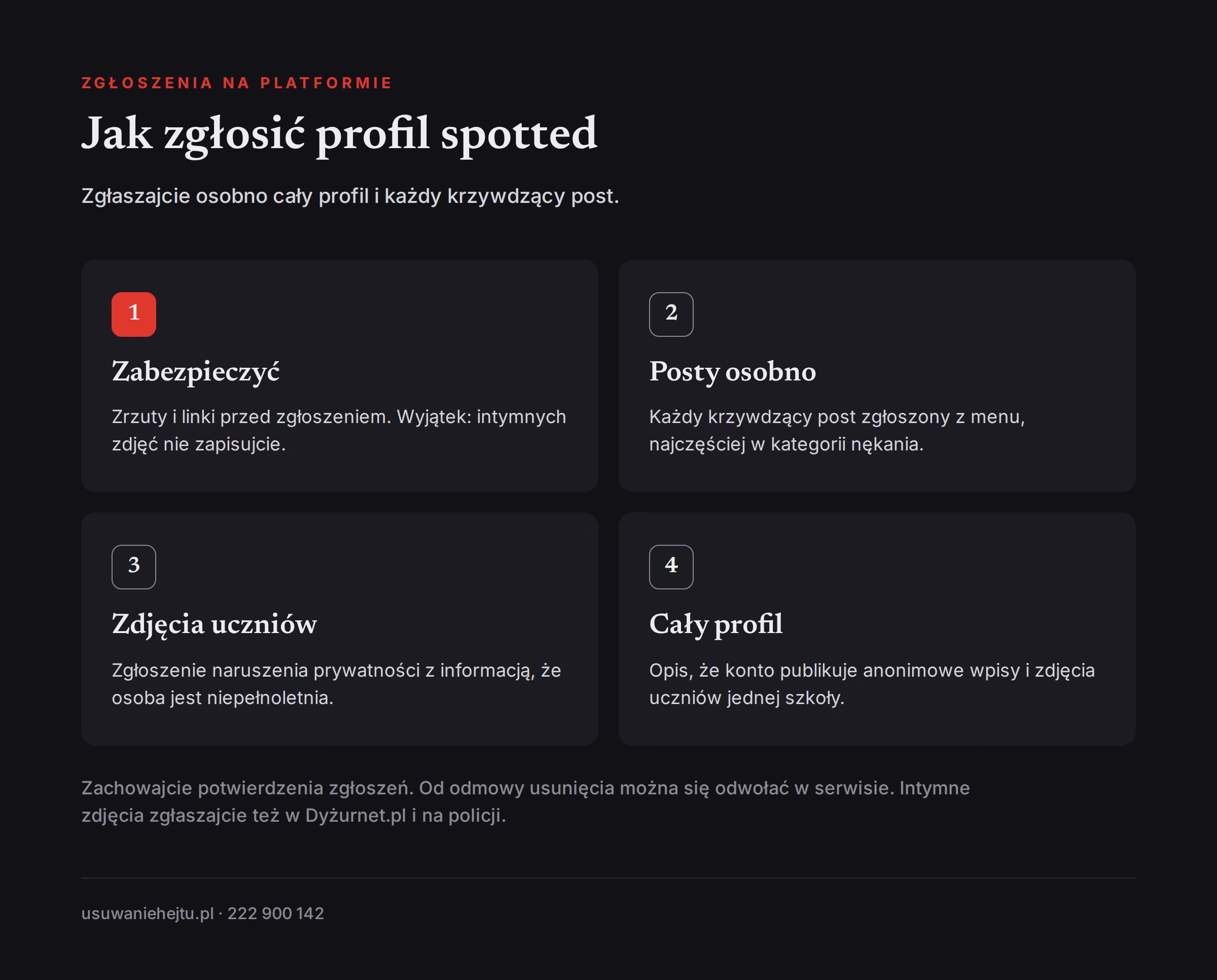 Jak zgłosić profil spotted i poszczególne posty w czterech krokach