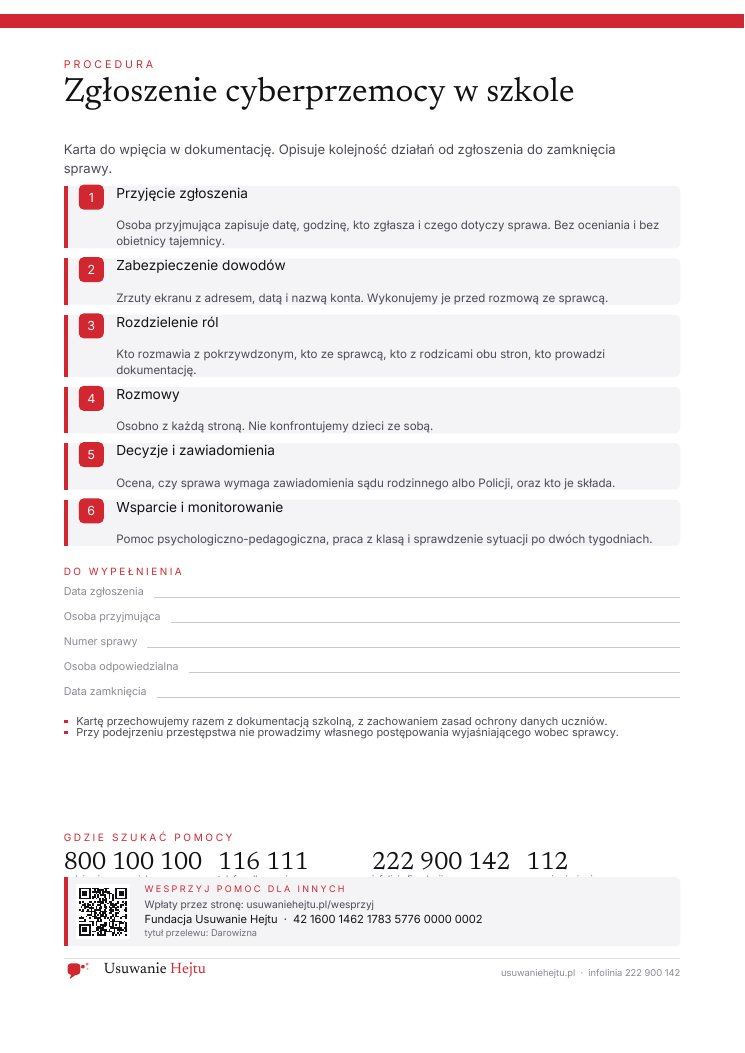 Podgląd: Zgłoszenie cyberprzemocy w szkole