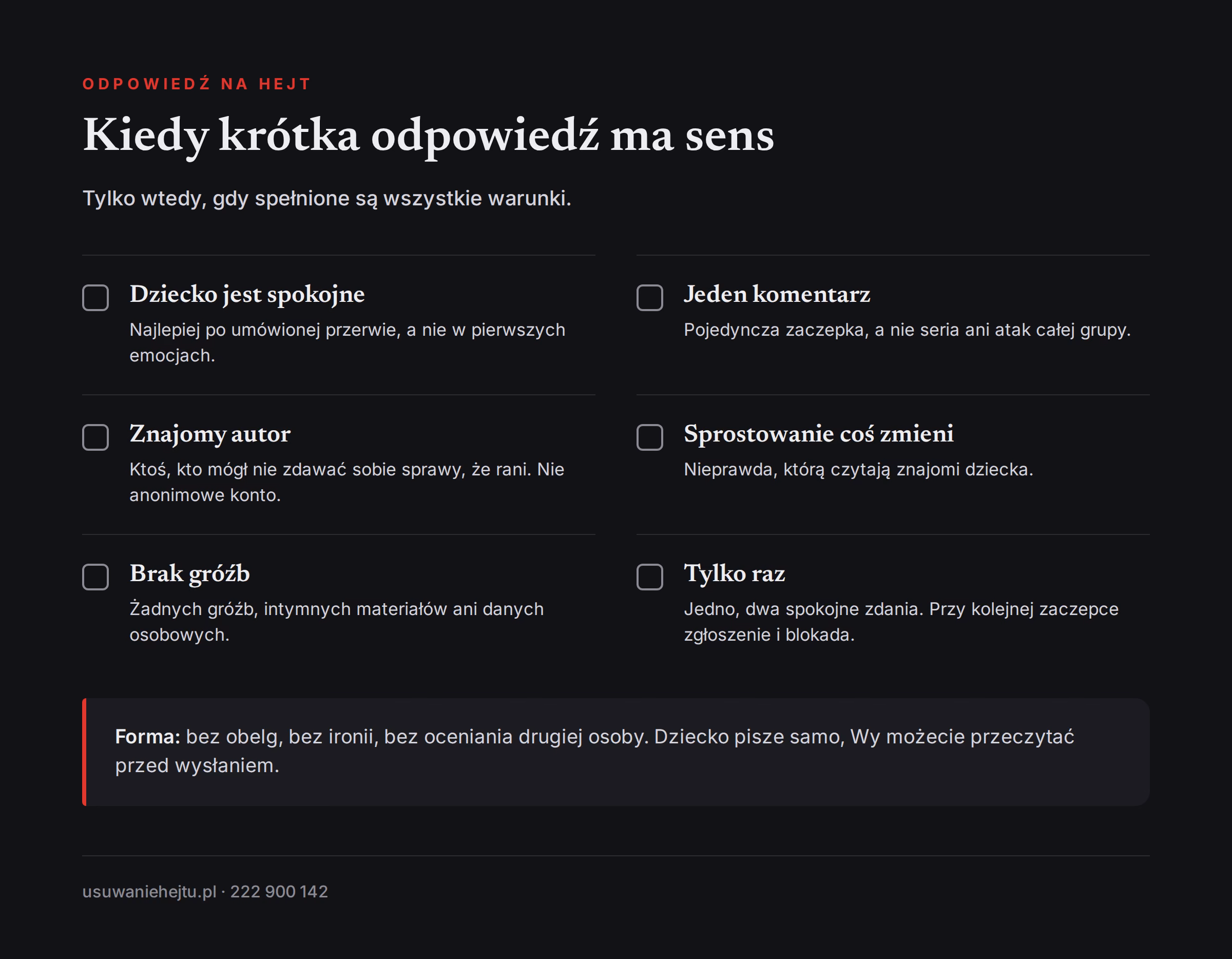 Sześć warunków, przy których krótka odpowiedź dziecka na hejt ma sens