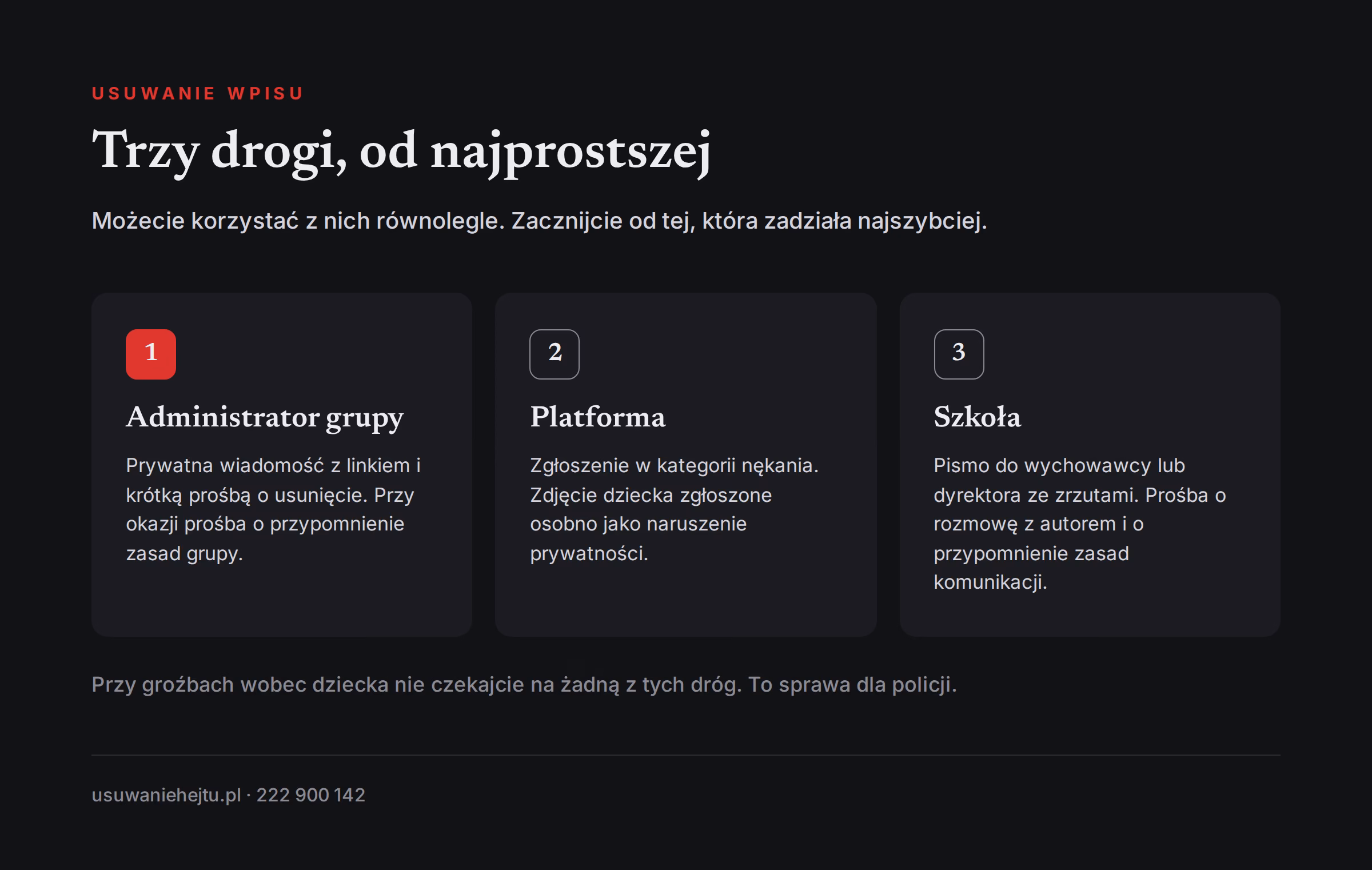 Jak usunąć wpis o dziecku z grupy rodziców Trzy drogi usunięcia wpisu o dziecku z grupy rodziców: administrator, platforma i szkoła