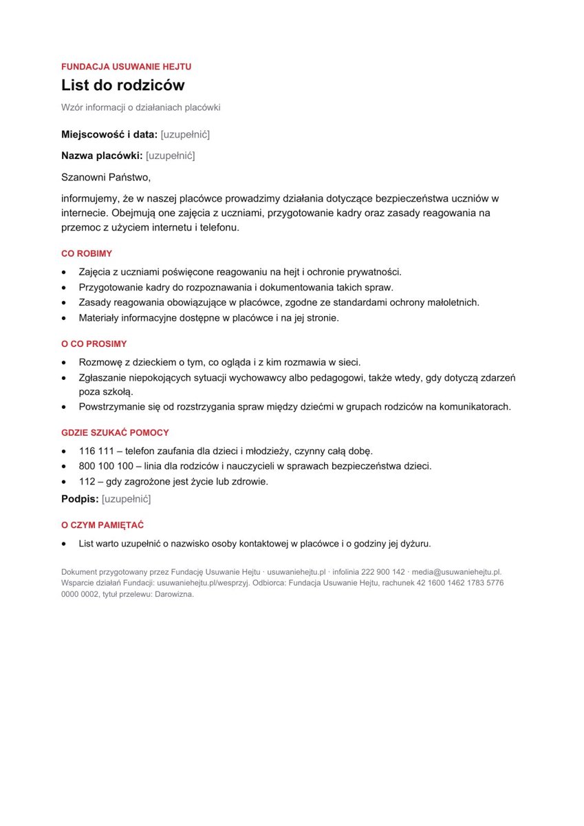 Podgląd: List do rodziców