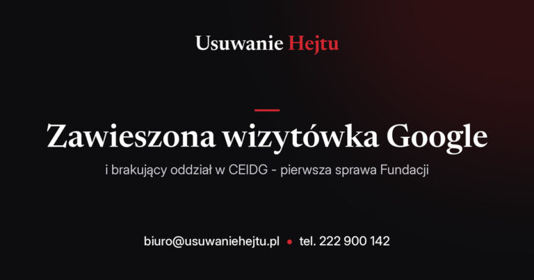 Zawieszona wizytowka google sprawa fundacji