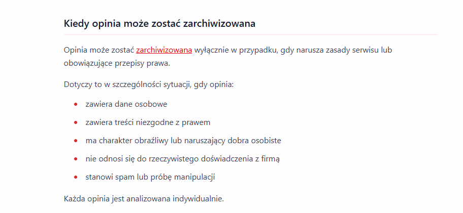 Zarchiwizowana opinia