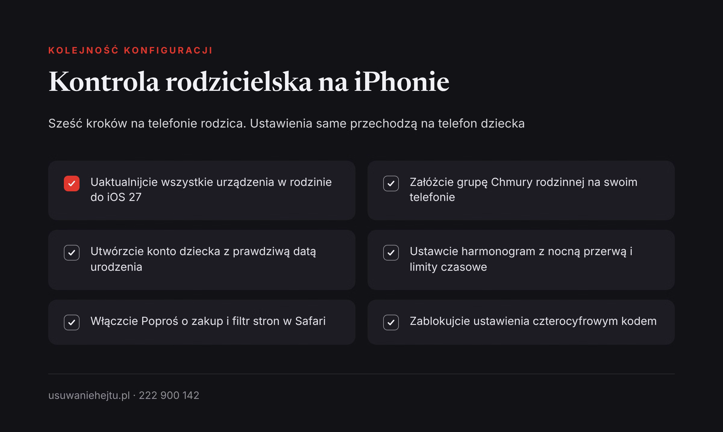 Kontrola rodzicielska na iPhonie: kolejność kroków Kontrola rodzicielska iPhone w sześciu krokach: od uaktualnienia systemu i konta dziecka po kod Czasu przed ekranem