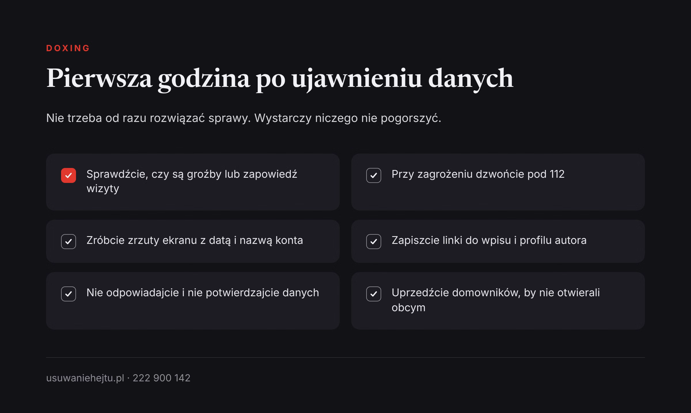 Doxing i pierwsza godzina: ocena zagrożenia, telefon pod 112, zrzuty ekranu, linki i rozmowa z domownikami