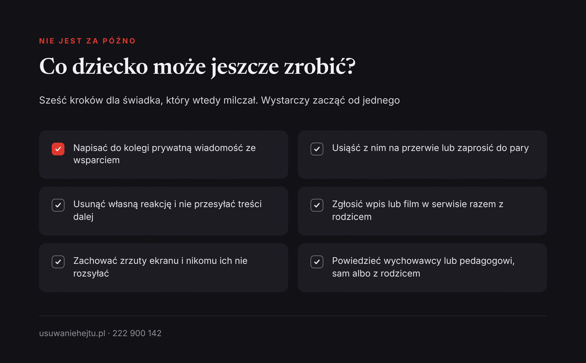 Co świadek hejtu może zrobić po czasie Dziecko świadkiem hejtu: sześć kroków, które może jeszcze wykonać dla kolegi, gdy wcześniej nie zareagowało na atak