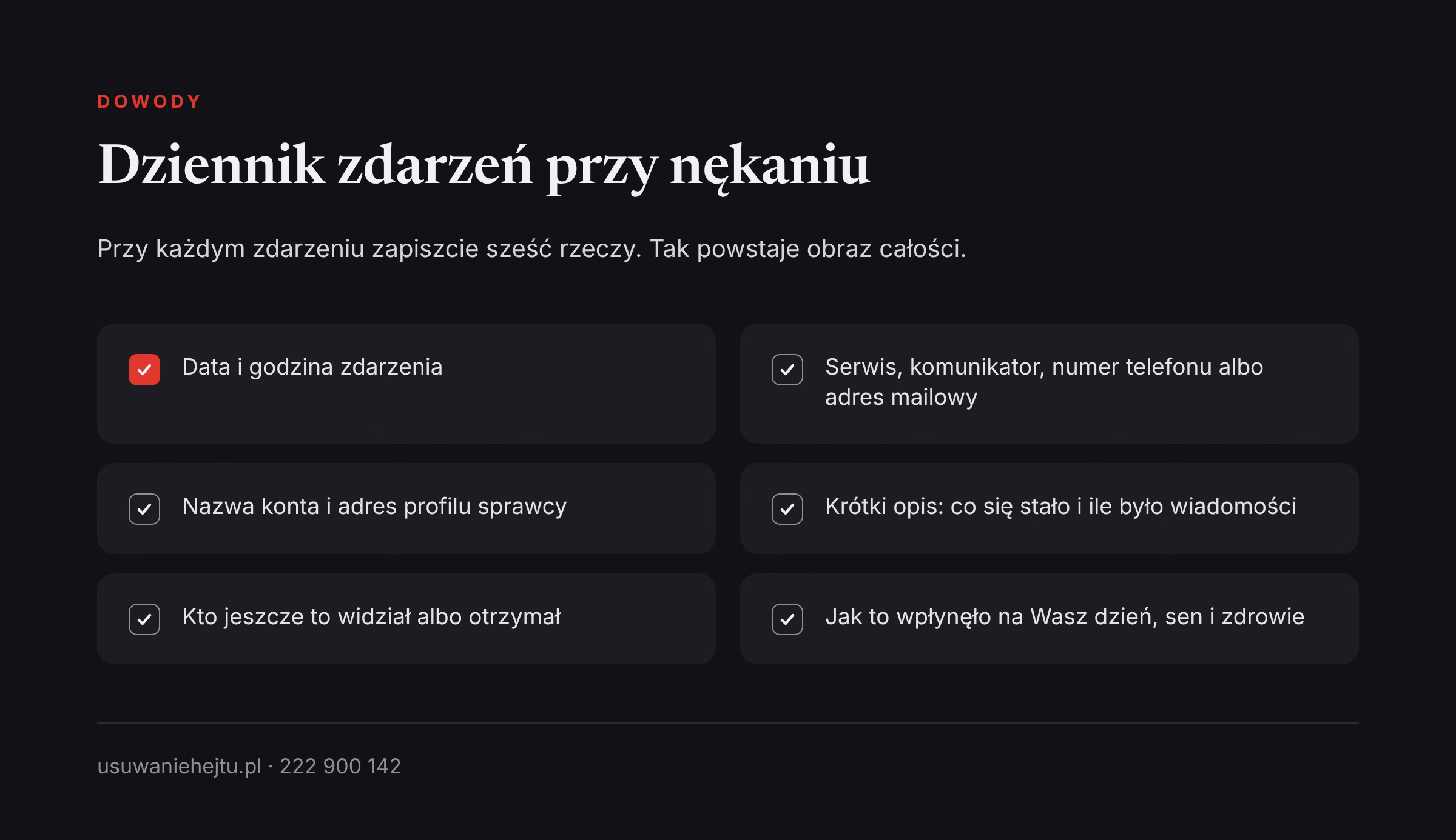 Dziennik zdarzeń przy uporczywym nękaniu Dziennik zdarzeń przy uporczywym nękaniu w sieci: sześć informacji, które warto zapisać przy każdym zdarzeniu
