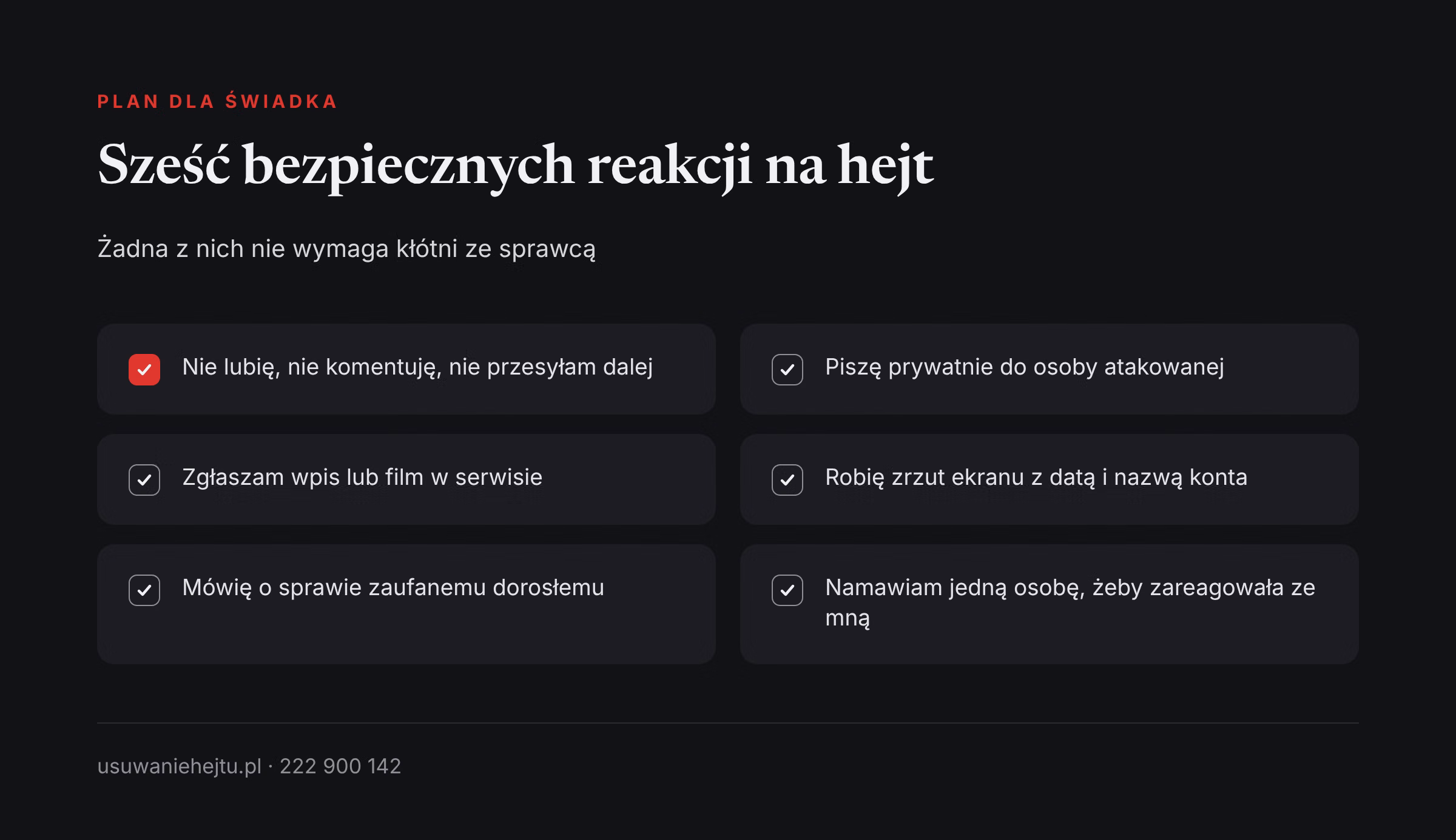 Efekt widza a cyberprzemoc: sześć bezpiecznych reakcji świadka hejtu w sieci, od wiadomości po zgłoszenie.