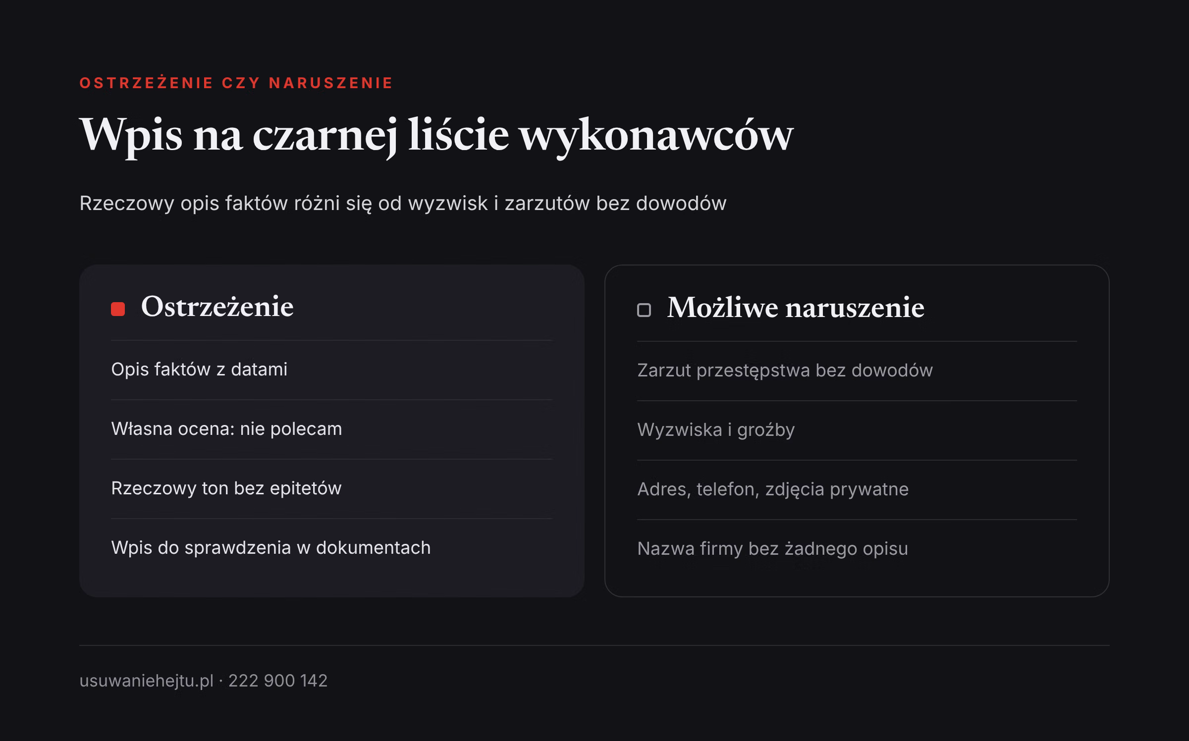 Ostrzeżenie czy naruszenie dobrego imienia Firma na czarnej liście wykonawców: porównanie dozwolonego ostrzeżenia z wpisem naruszającym dobre imię