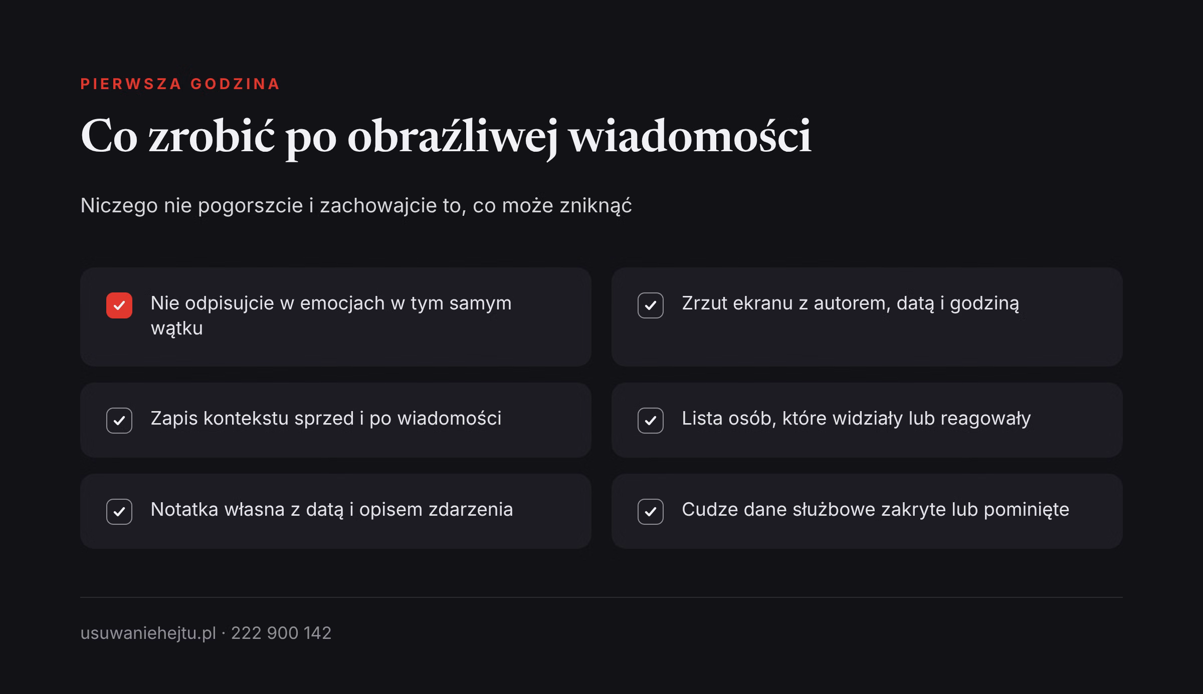 Pierwsza godzina po hejcie na czacie firmowym Hejt w pracy na komunikatorze: lista sześciu rzeczy do zrobienia w pierwszej godzinie po obraźliwej wiadomości