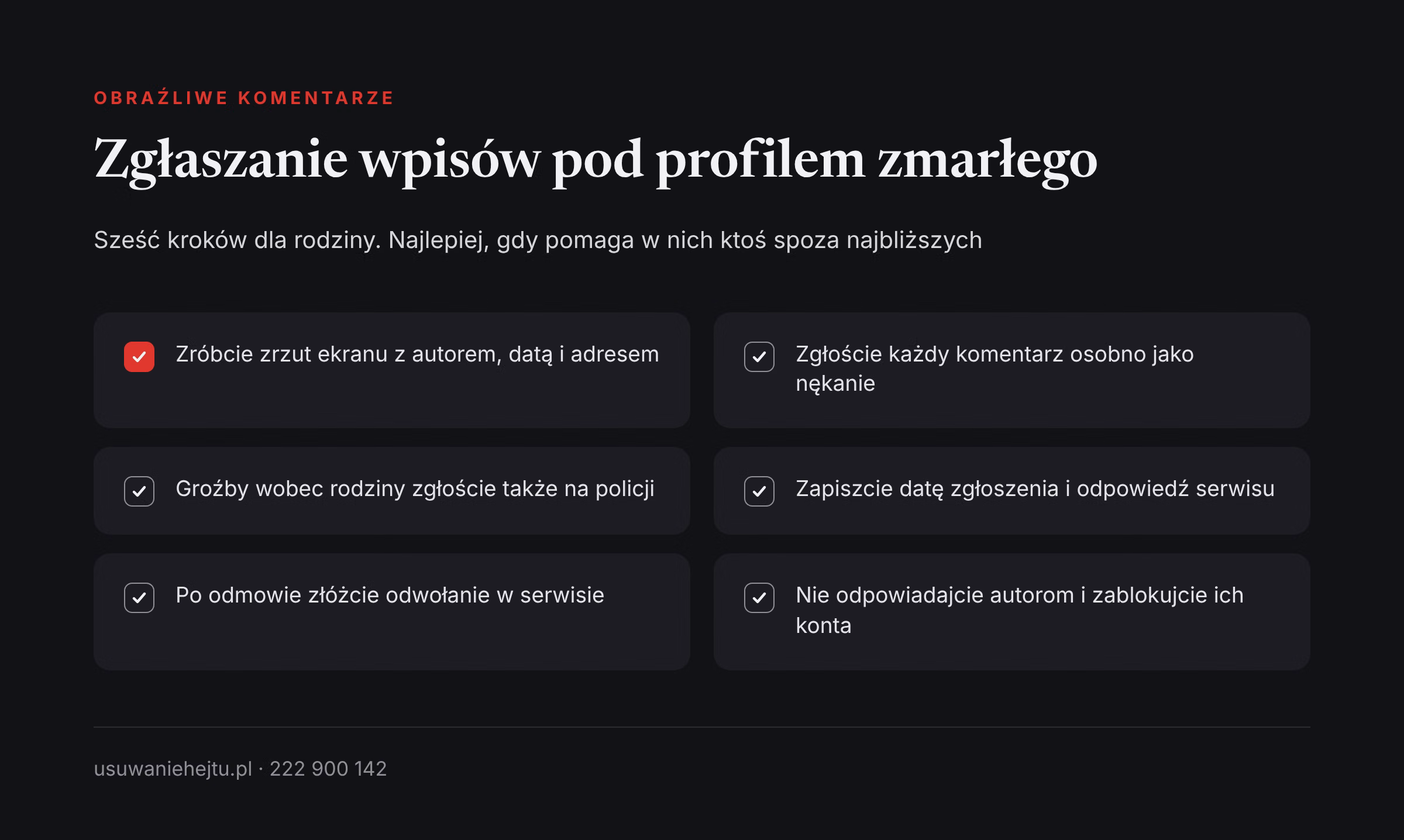 Konto In memoriam na Facebooku: sześć kroków zgłaszania obraźliwych komentarzy pod profilem zmarłej osoby