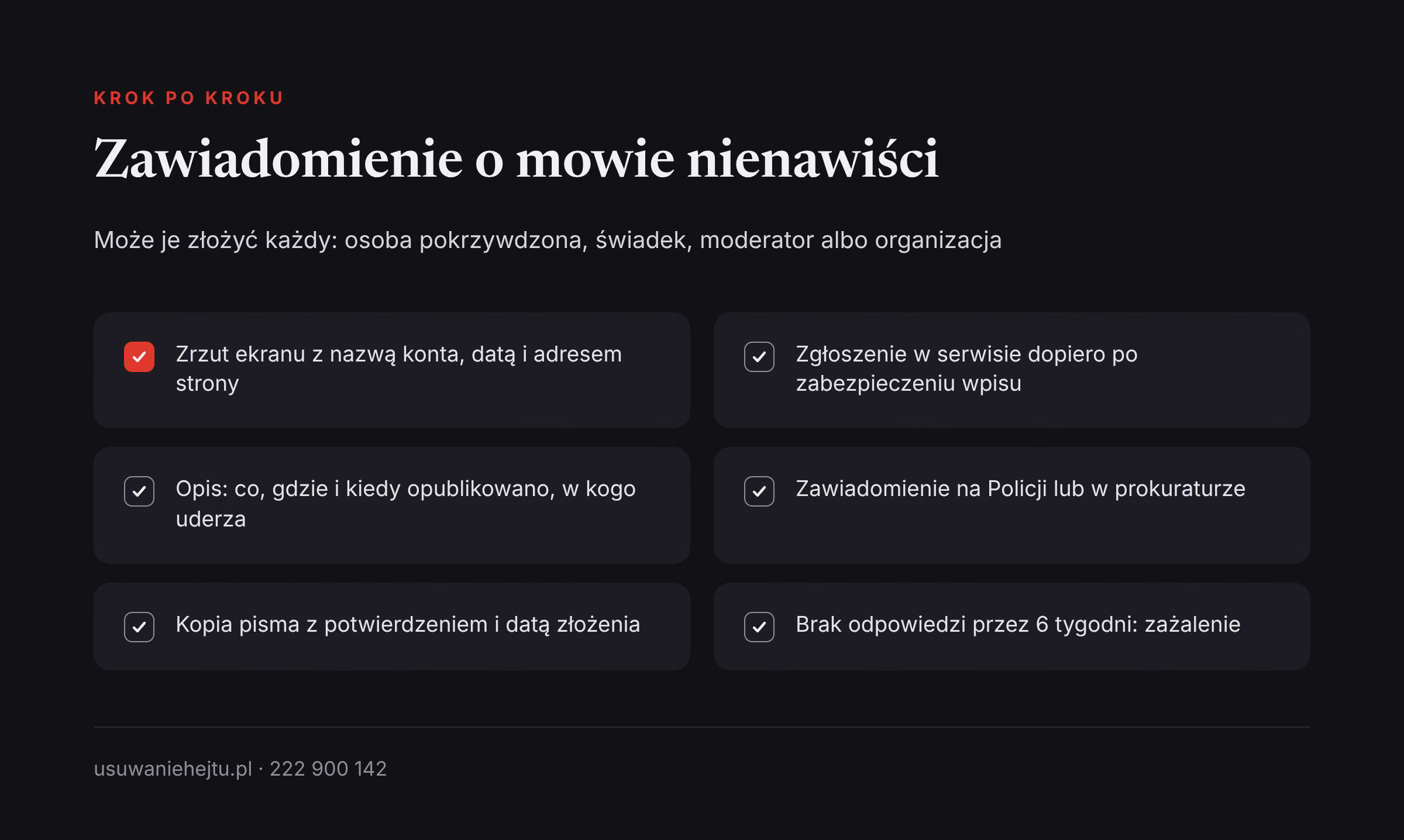Mowa nienawiści w Kodeksie karnym: sześć kroków od zabezpieczenia wpisu do zawiadomienia Policji lub prokuratury