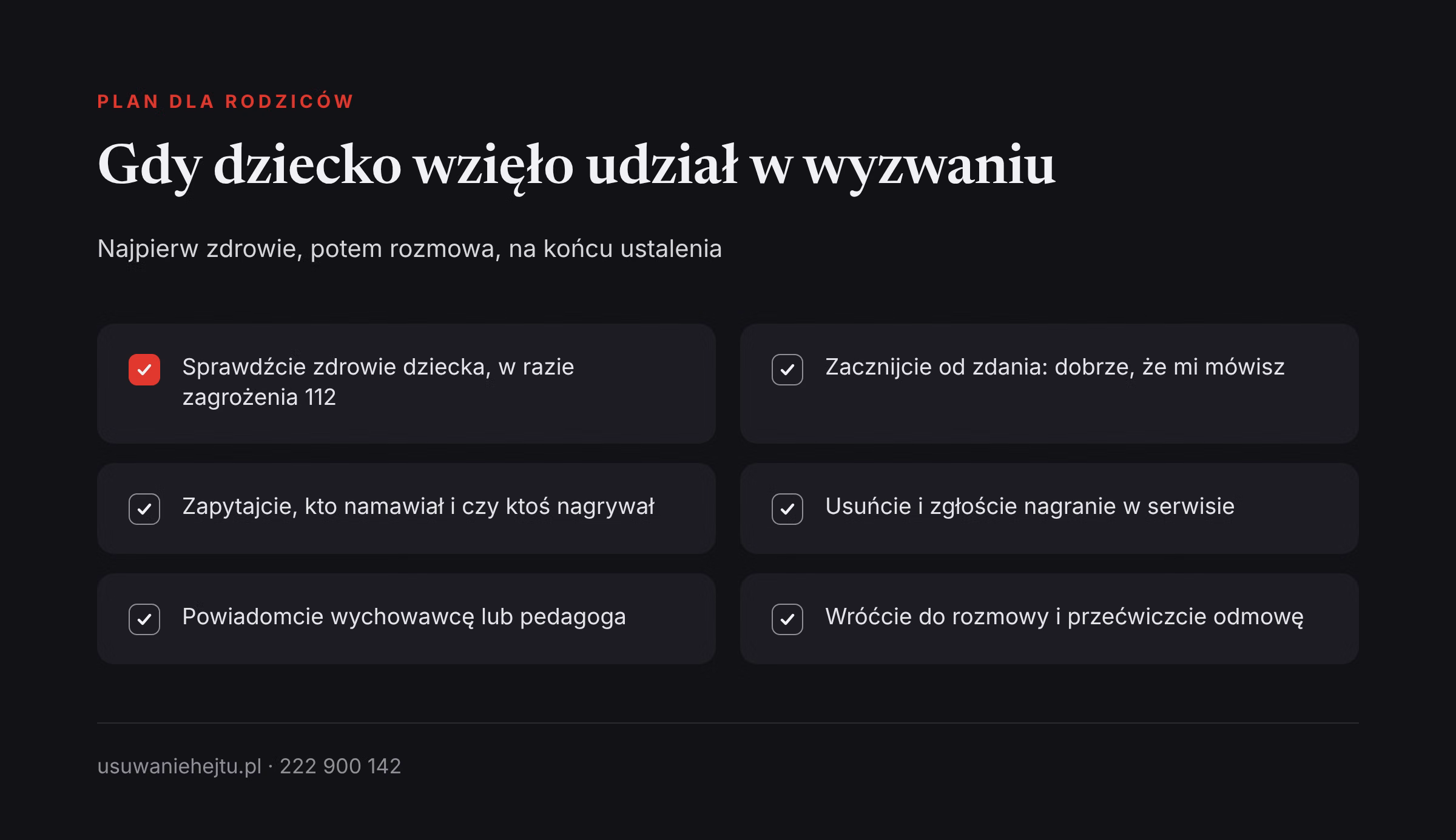 Wyzwania internetowe dzieci: sześć kroków dla rodziców, gdy dziecko wzięło już udział w groźnym wyzwaniu