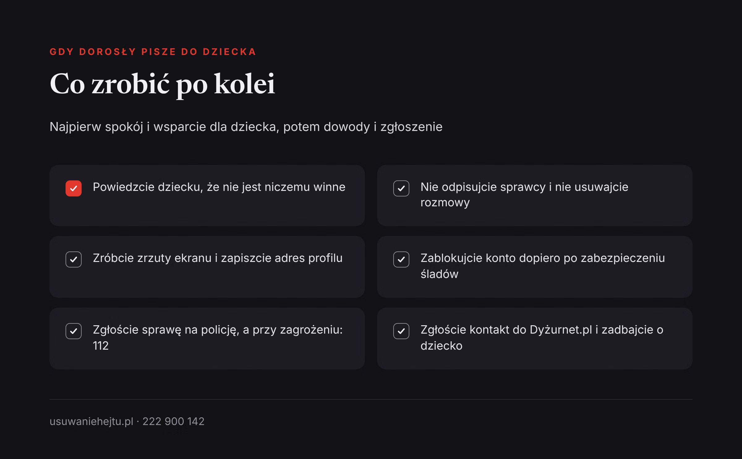 Co zrobić, gdy obcy dorosły pisze do dziecka: kolejne kroki od rozmowy z dzieckiem po zgłoszenie na policję i do Dyżurnet