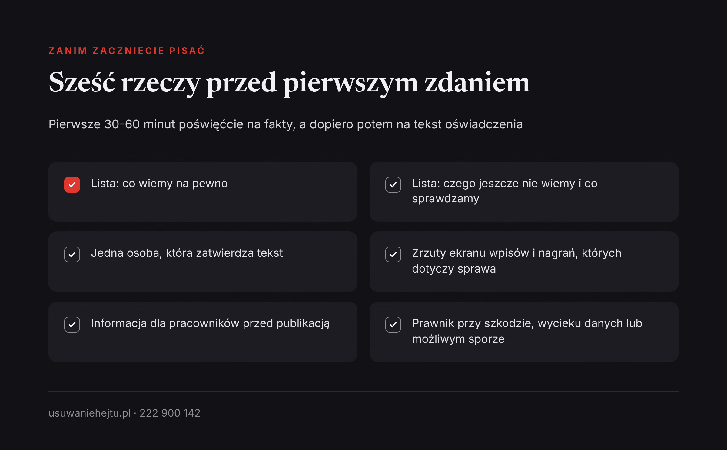 Oświadczenie firmy wzór przygotowań: sześć rzeczy do ustalenia, zanim powstanie pierwsze zdanie komunikatu