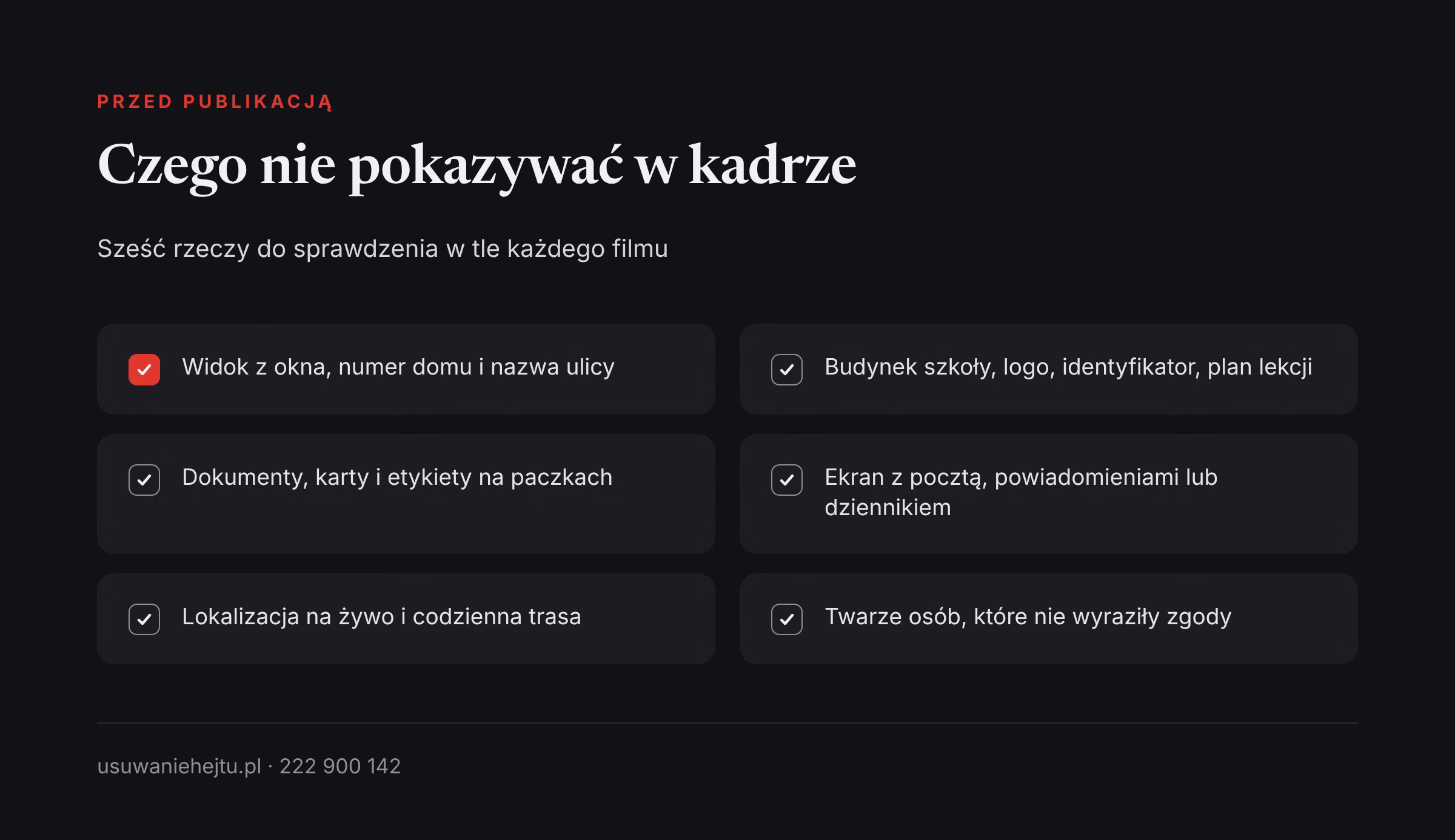 Czego nie pokazywać w kadrze - lista kontrolna Hejt na początkującego influencera a prywatność: sześć rzeczy, których nie warto pokazywać w kadrze filmu