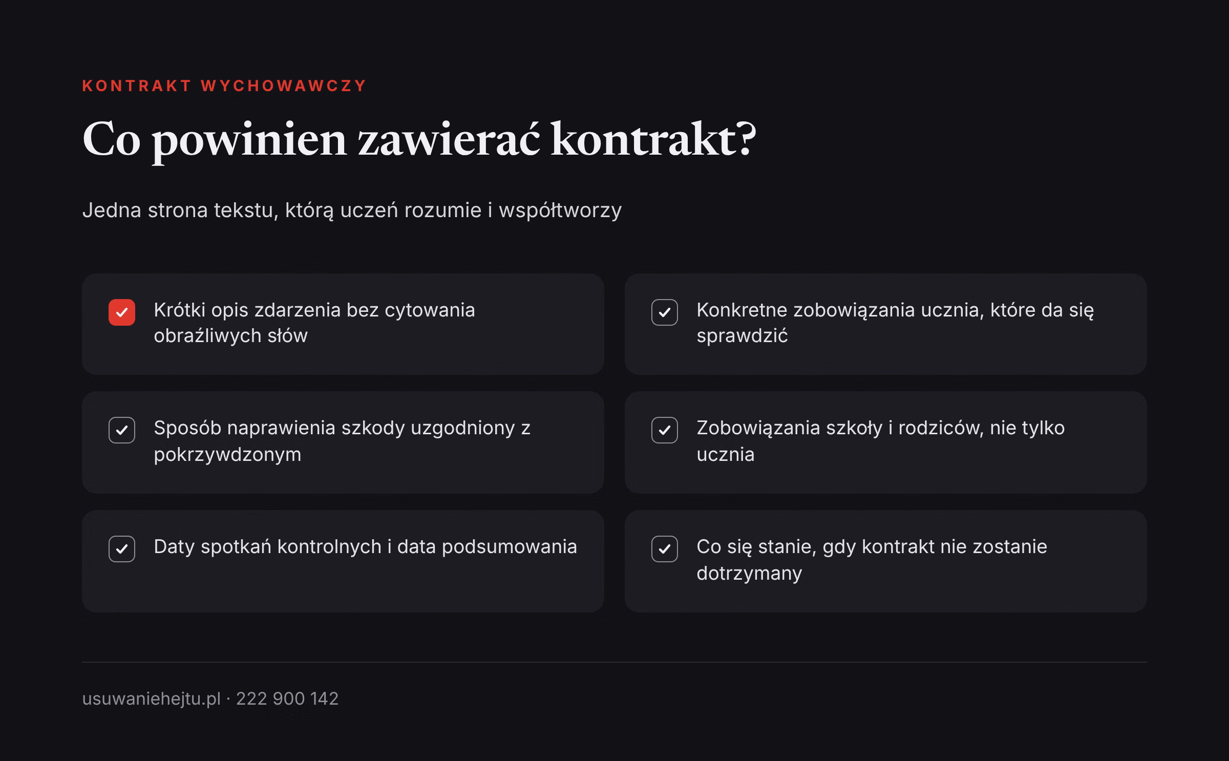 Elementy kontraktu z uczniem, który hejtował Praca ze sprawcą cyberprzemocy: sześć elementów, które powinien zawierać kontrakt wychowawczy z uczniem po hejcie