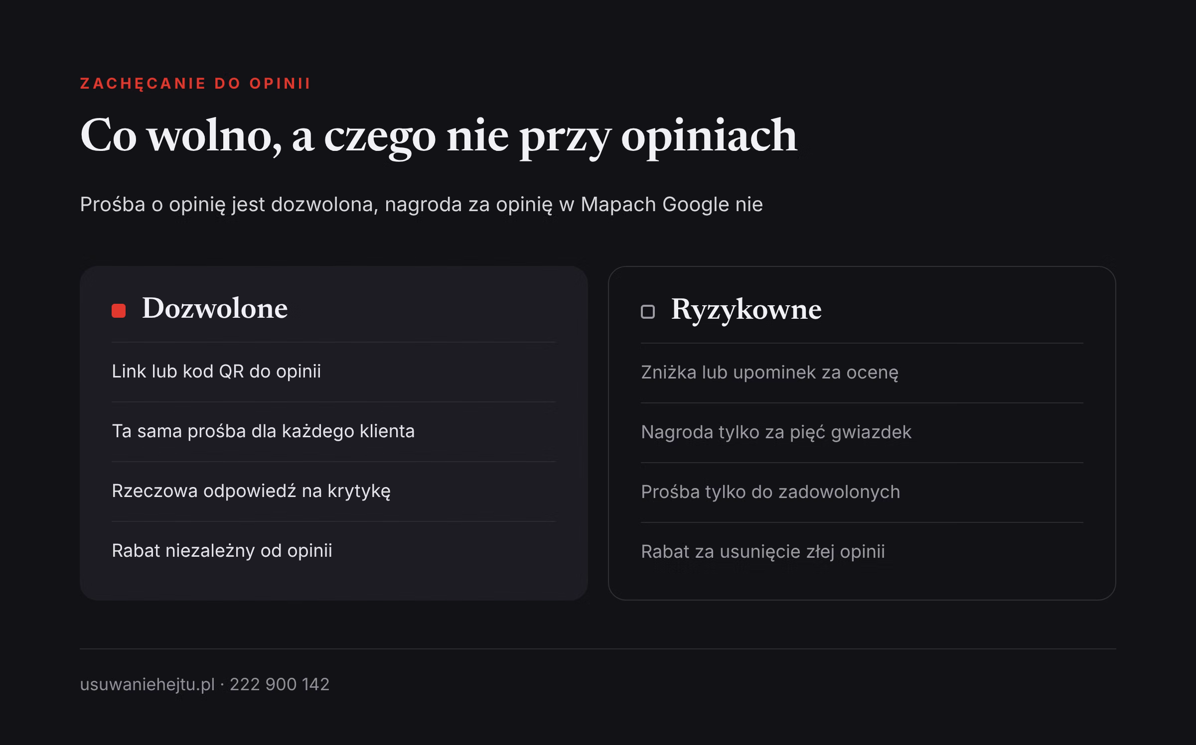 Dozwolone i ryzykowne sposoby zbierania opinii Rabat za opinię w praktyce: porównanie dozwolonych sposobów prośby o ocenę z tymi, które łamią zasady serwisów