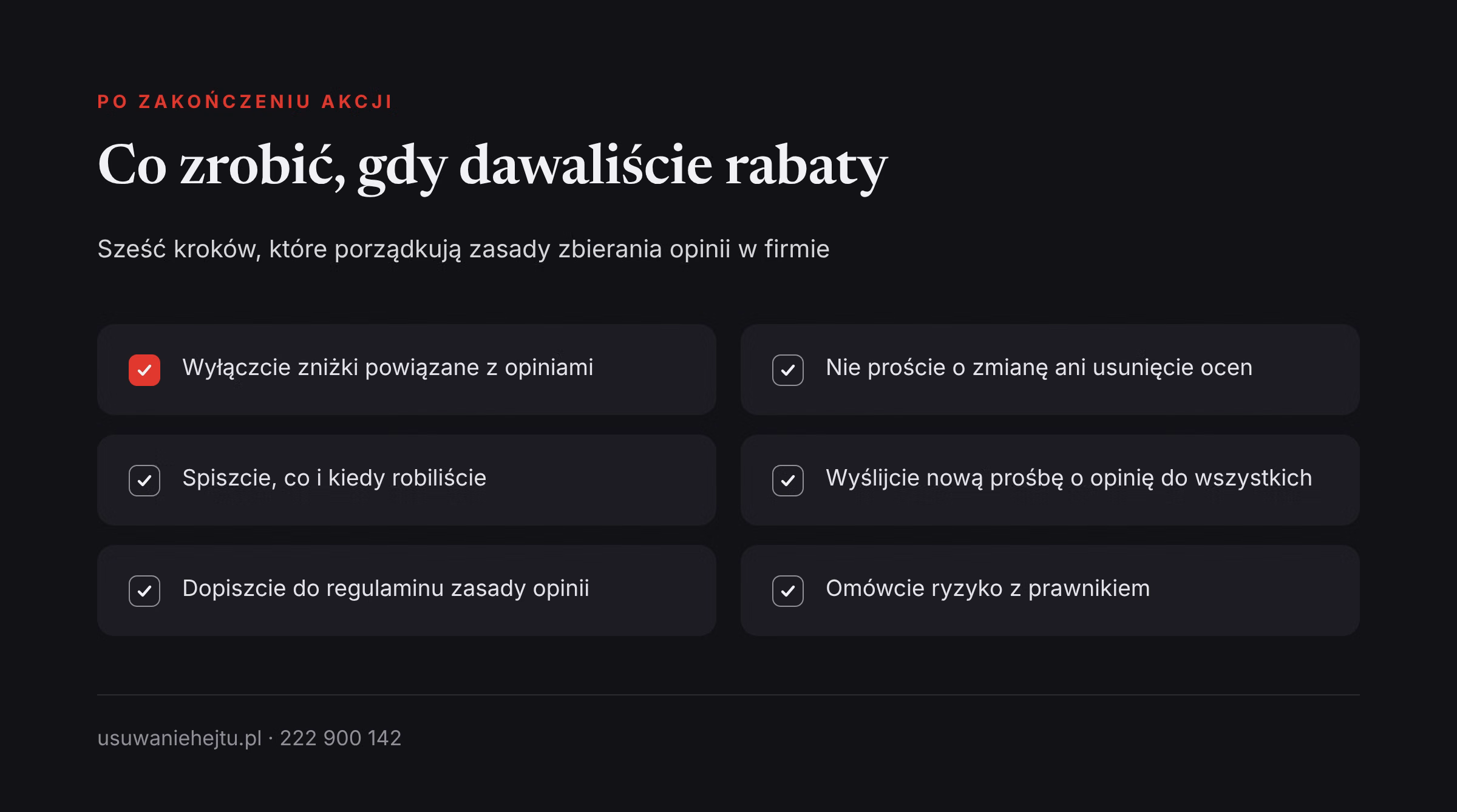 Co zrobić po akcji rabat za opinię Rabat za opinię już wypłacony? Lista sześciu kroków, które porządkują zasady zbierania ocen klientów w firmie