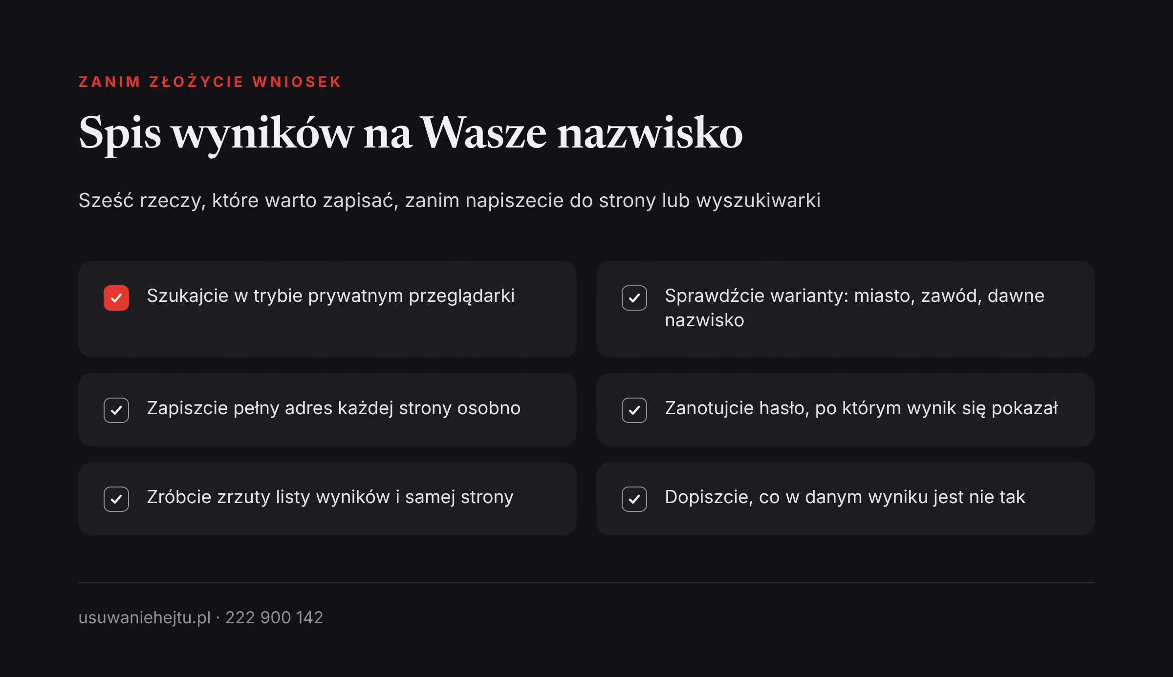 Spis wyników z Google na imię i nazwisko Spis wyników z Google na imię i nazwisko: sześć rzeczy do zapisania przed wnioskiem o usunięcie wyników