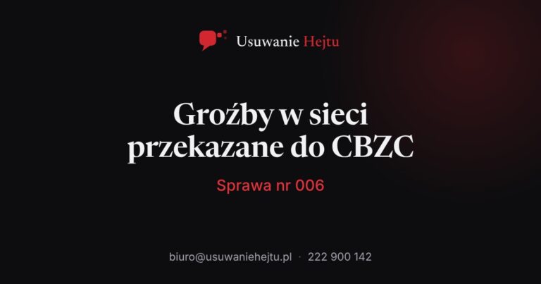 Sprawa nr 006 - groźby w sieci przekazane do CBZC
