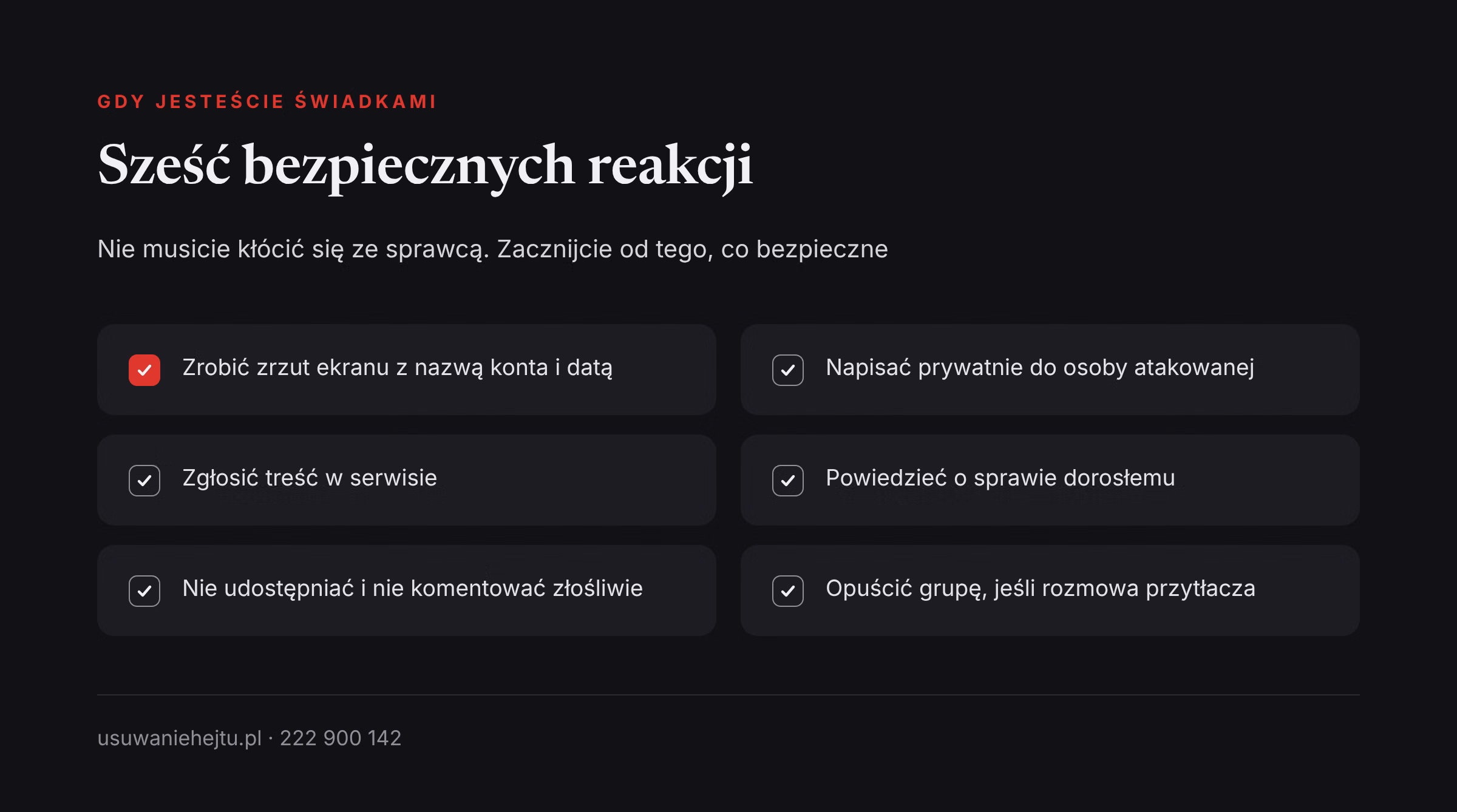 Co zrobić jako świadek hejtu: lista bezpiecznych reakcji, od zrzutu ekranu po rozmowę z dorosłym