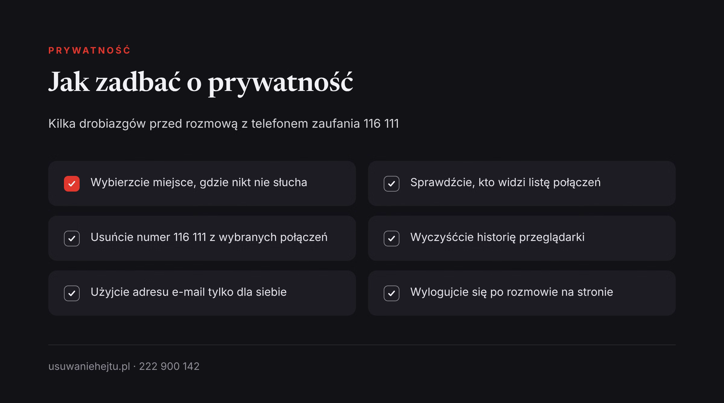 Telefon 116 111 i prywatność: lista kroków chroniących rozmowę przed osobami, które korzystają z Waszego urządzenia