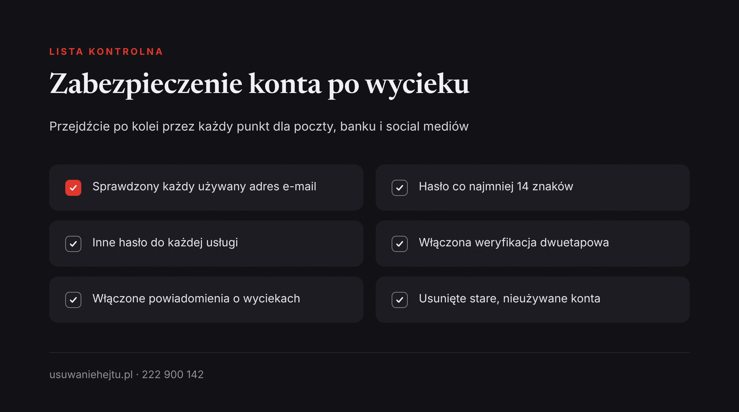 Lista kontrolna po wycieku danych: jak zabezpieczyć e-mail i hasło, gdy adres znajdzie się w bazie wycieków