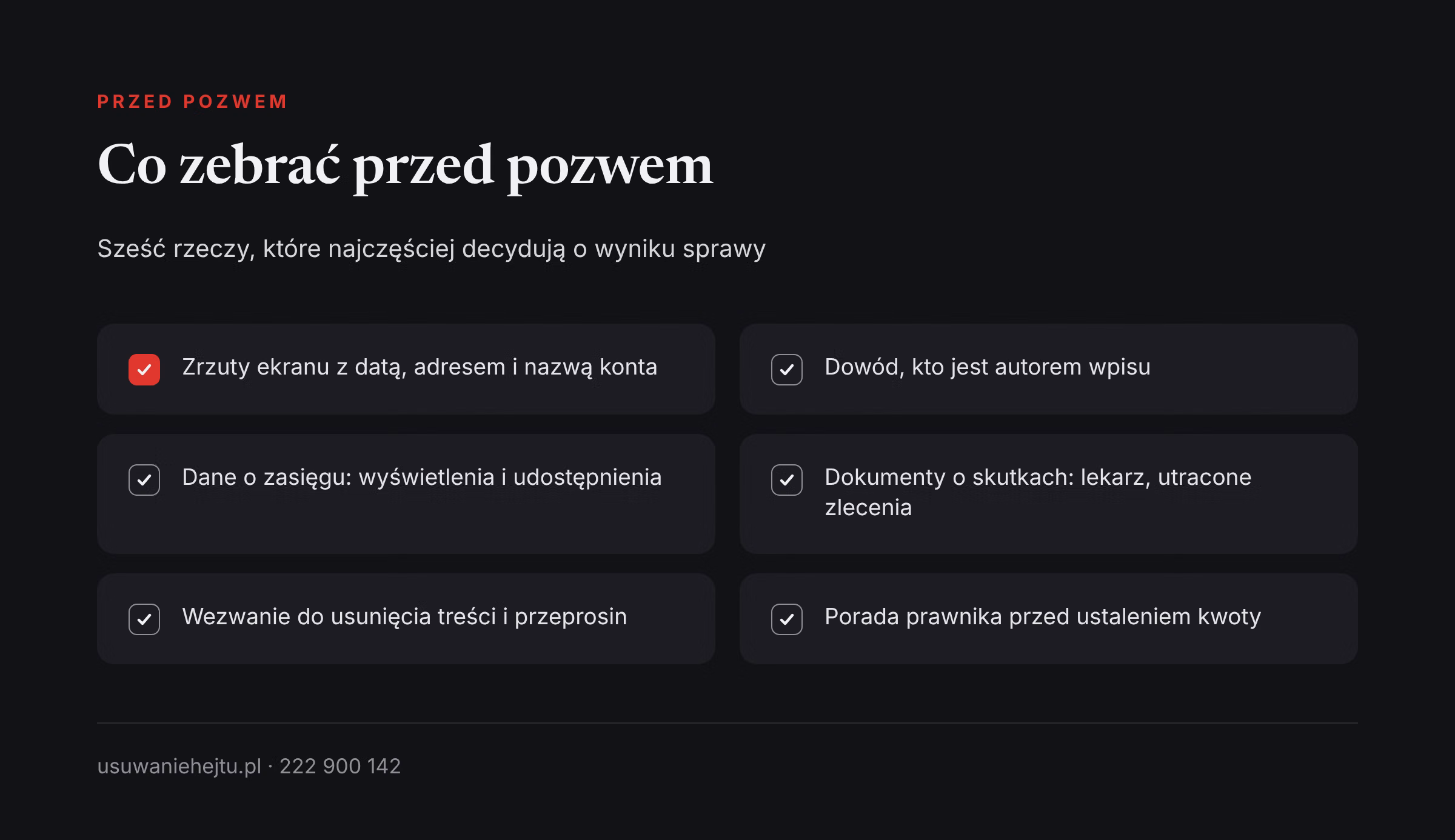 Zadośćuczynienie za hejt: sześć rzeczy do zebrania przed pozwem, od dowodów po poradę prawnika