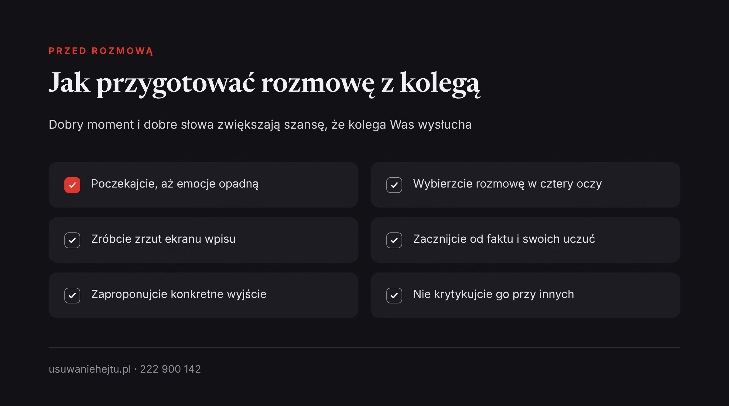 Mój kolega hejtuje innych: lista przygotowania do rozmowy w cztery oczy, od zrzutu ekranu po dobry moment