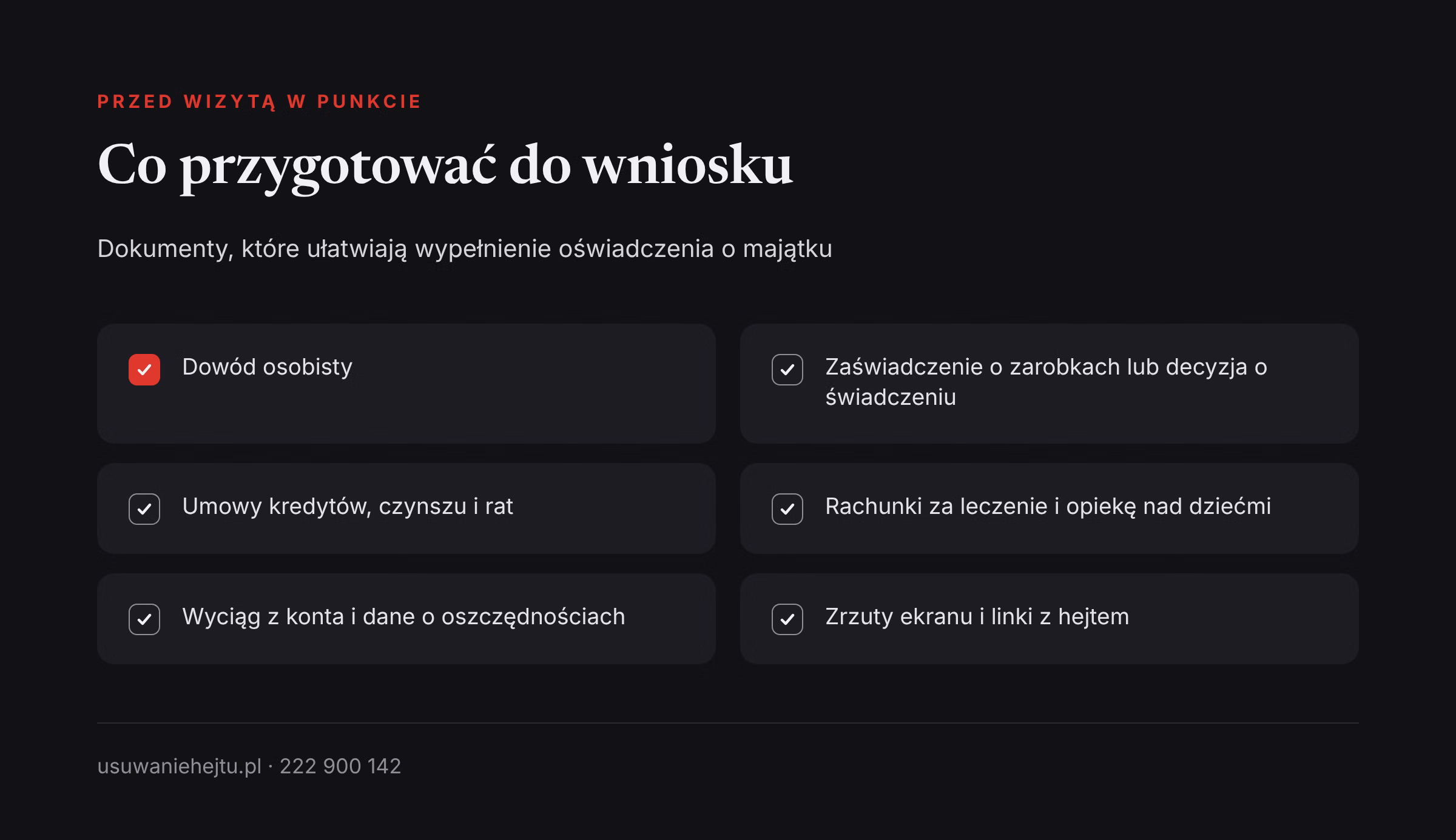 Wniosek o zwolnienie od kosztów sądowych wymaga dokumentów o dochodach, wydatkach, majątku i dowodów hejtu